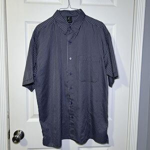 Claudio Nucci Shirt Mens Large Blue Plaid Short Sleeve Button Front Casual